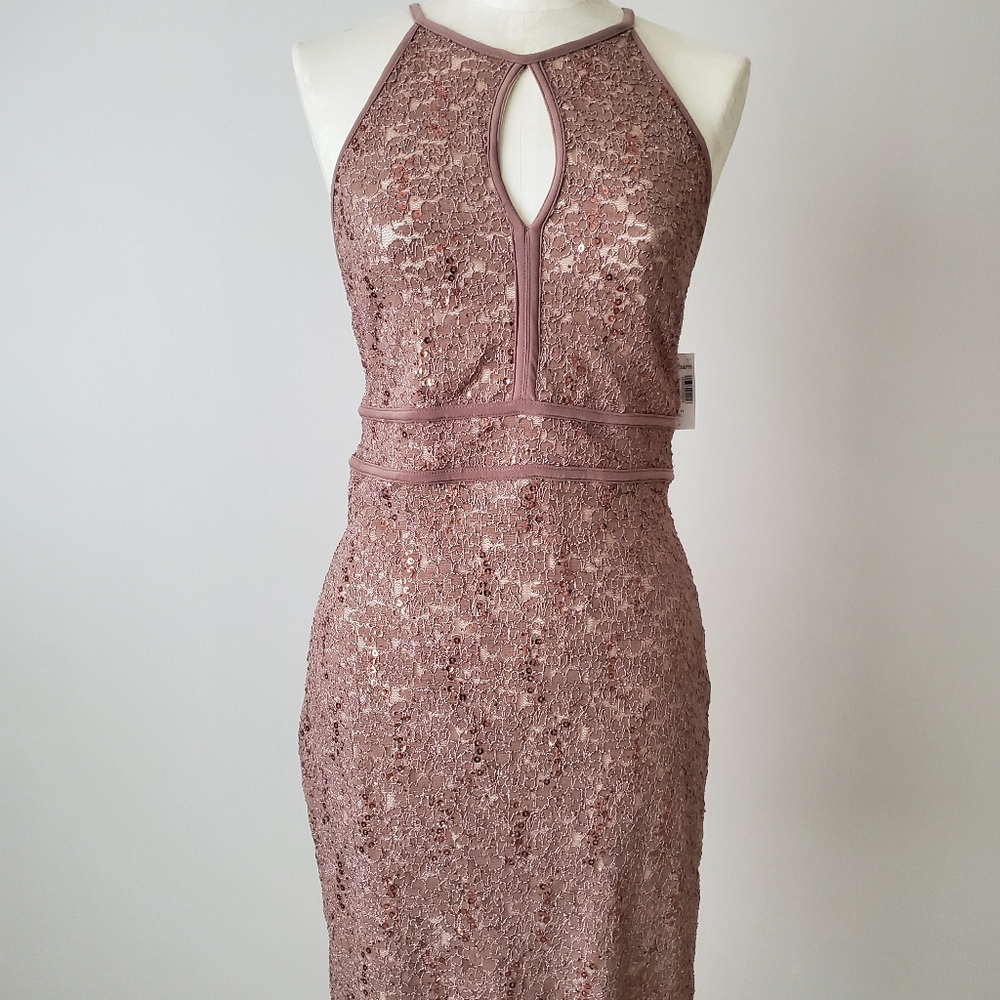 Keyhole Lace Sequins Cocktail Dress